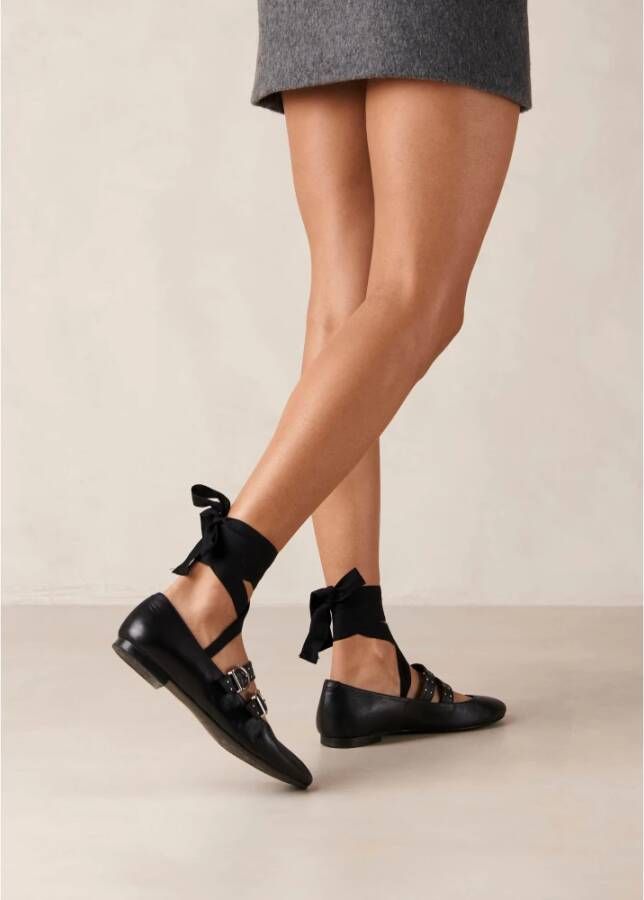 ALOHAS Thekla Zwarte Leren Ballet Flats Black Dames