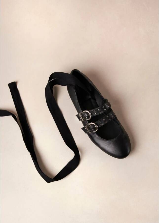 ALOHAS Thekla Zwarte Leren Ballet Flats Black Dames