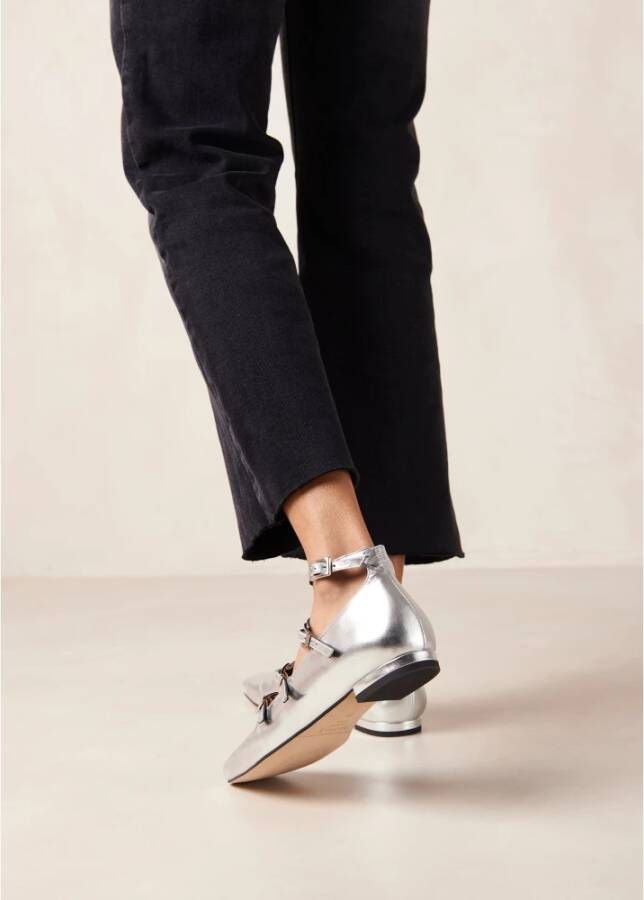 ALOHAS Zilveren Leren Ballet Flats Gray Dames