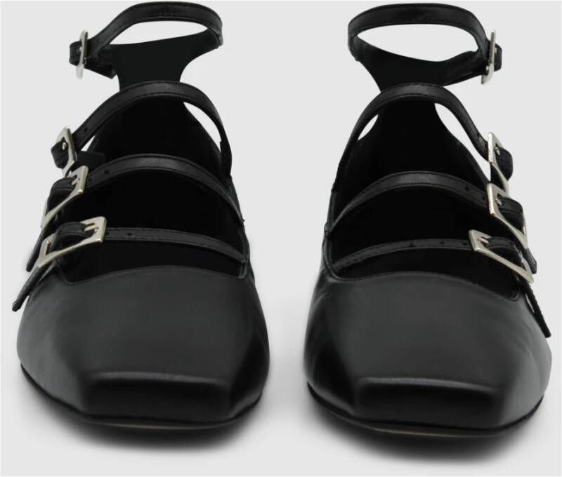 ALOHAS Zwarte leren band ballerina schoenen Black Dames