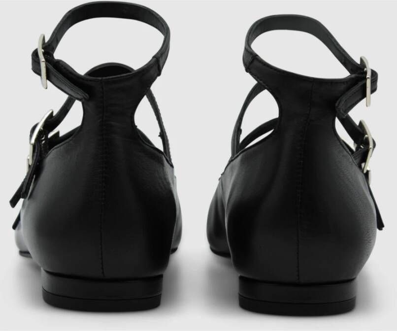 ALOHAS Zwarte leren band ballerina schoenen Black Dames