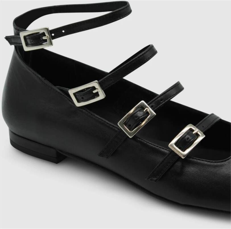 ALOHAS Zwarte leren band ballerina schoenen Black Dames