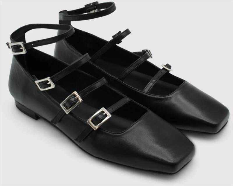 ALOHAS Zwarte leren band ballerina schoenen Black Dames