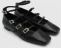 ALOHAS Zwarte leren band ballerina schoenen Black Dames - Thumbnail 13