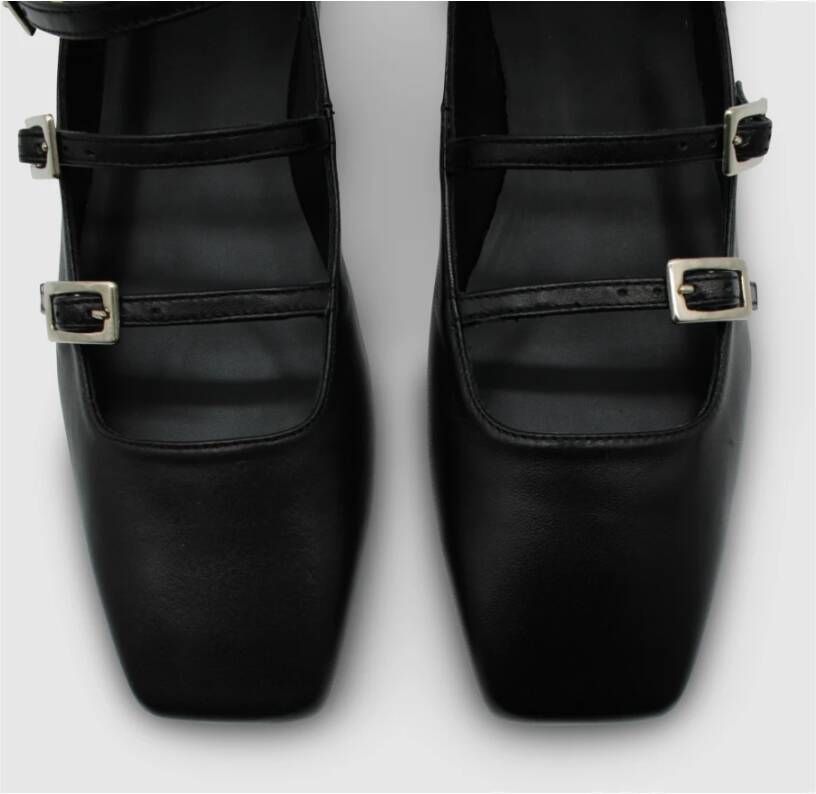 ALOHAS Zwarte leren band ballerina schoenen Black Dames