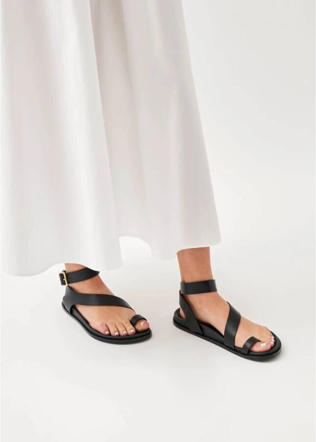 ALOHAS Zwarte leren sandalen Black Dames