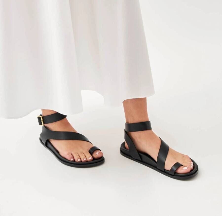 ALOHAS Zwarte leren sandalen Black Dames