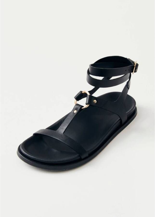 ALOHAS Zwarte Leren Sandalen Black Dames