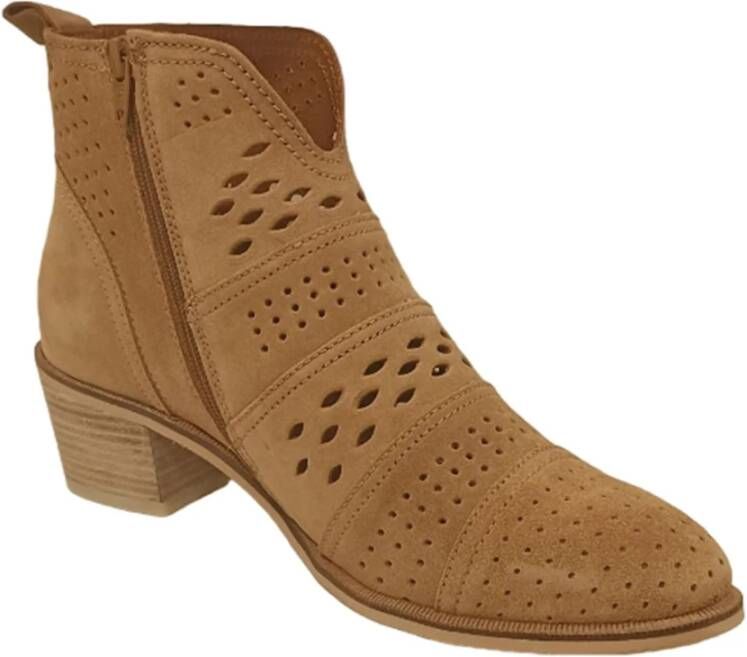 Alpe Casual Camel Suède Dames Enkellaarsjes Brown Dames