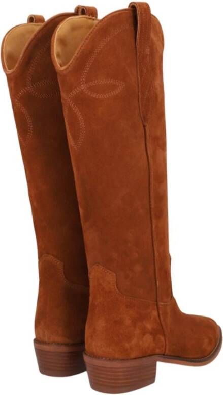 Alpe Kameel Suède Cowgirl Laars met 3cm Rubberen Zool Brown Dames