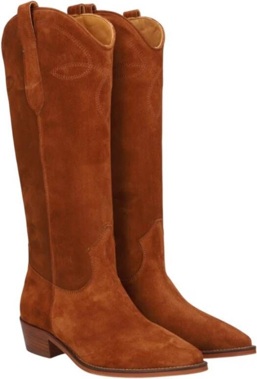 Alpe Kameel Suède Cowgirl Laars met 3cm Rubberen Zool Brown Dames