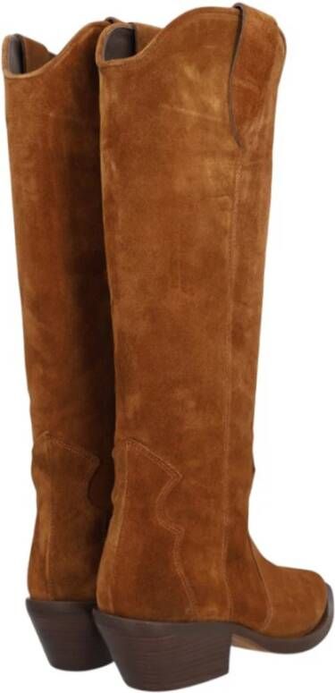 Alpe Kameel Suède Cowgirl Laars met 5cm Rubberen Zool Brown Dames