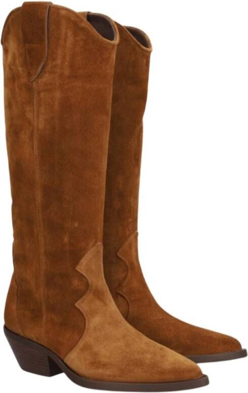 Alpe Kameel Suède Cowgirl Laars met 5cm Rubberen Zool Brown Dames