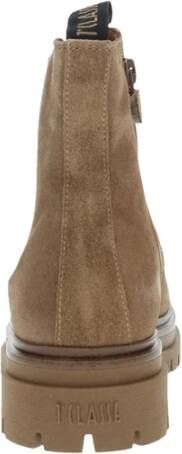 Alviero Martini 1a Classe Bruine leren enkellaarzen met Geo Classic-details Brown Dames