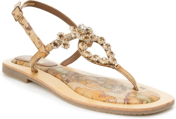 Alviero Martini 1a Classe Geo Classic Print Flip-Flop Sandalen Beige Dames