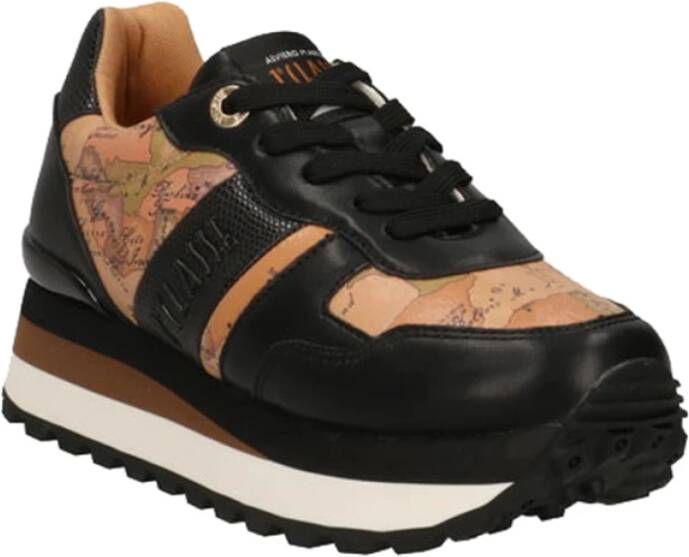 Alviero Martini 1a Classe Zwarte Sneakers met Geo Classic Print Black Dames