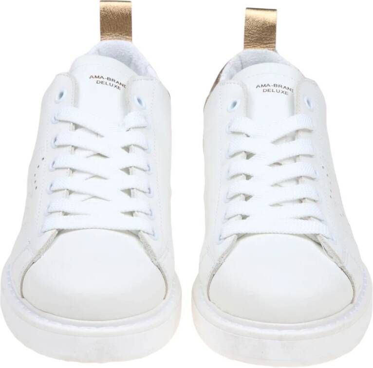 Ama Brand Wit Goud Leren Sneakers Vetersluiting White Dames