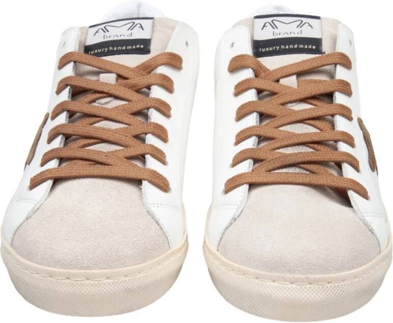 Ama Brand Wit Cognac Leren Sneakers Aw24 White Heren