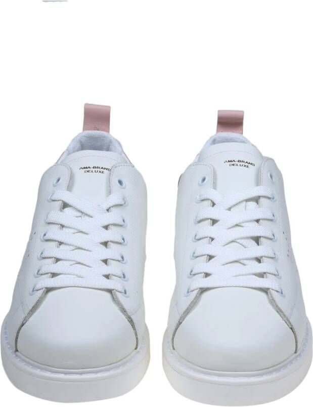 Ama Brand Wit Roze Leren Sneakers Vetersluiting White Heren