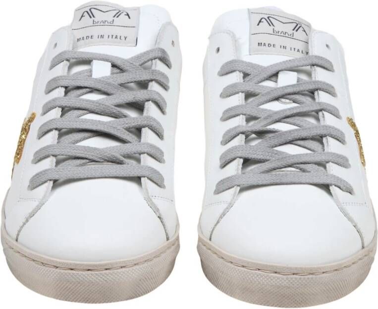 Ama Brand Witte Glitter Leren Sneakers White Dames