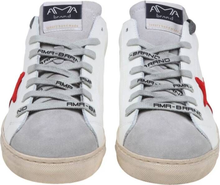 Ama Brand Witte Leren Sneakers met Kleurrijke Details White Heren