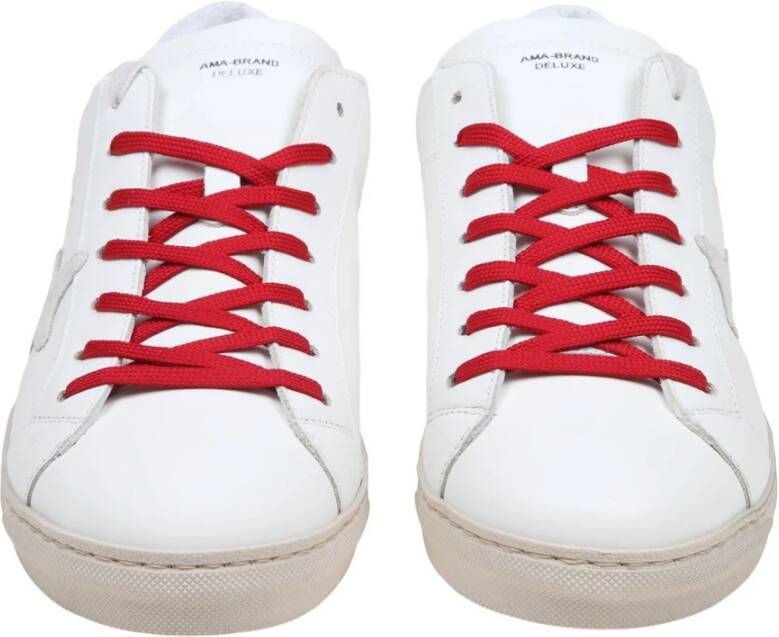 Ama Brand Witte Blauwe Leren Sneakers met Kleurrijke Details White Heren