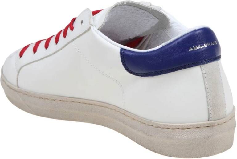 Ama Brand Witte Blauwe Leren Sneakers met Kleurrijke Details White Heren