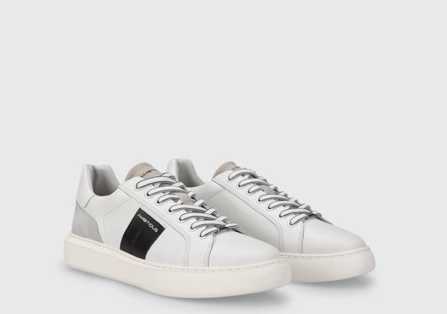 Ambitious Casual Leren Sneaker met Contrastdetails White Heren