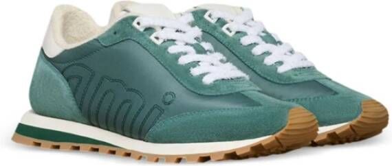 Ami Paris Groene Suède Sneakers Geborduurd Logo Green Heren