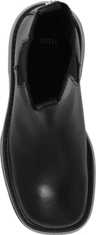 Ami Paris Square Toe Leather Chelsea Boots Black Heren