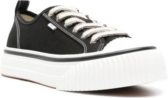 Ami Paris Zwarte Canvas Sneakers Contraststiksels Black Heren