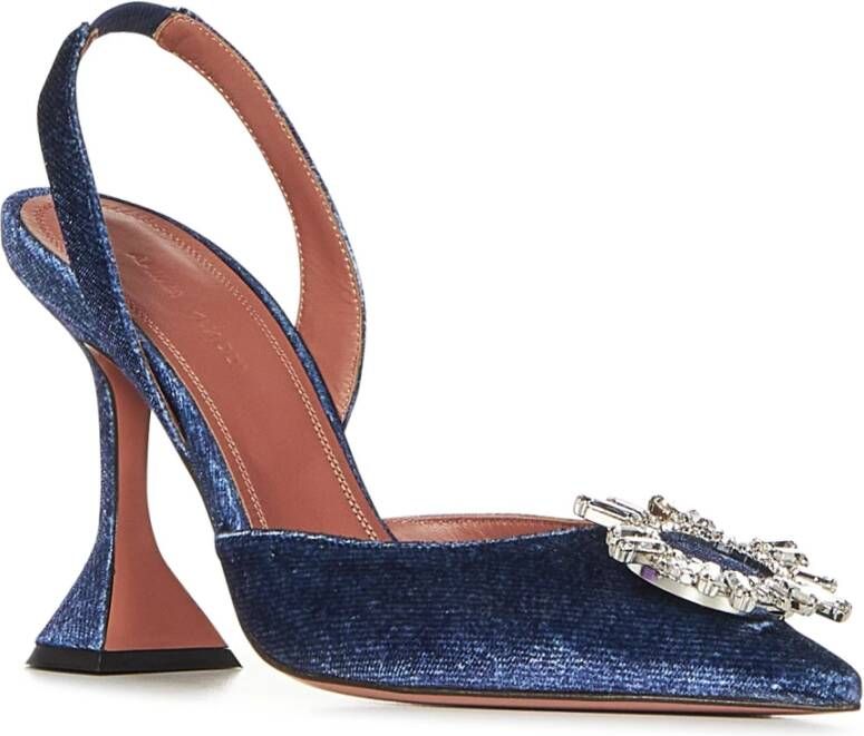 Amina Muaddi Blauwe Slingback Kristal Pumps Blue Dames