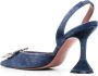 Amina Muaddi Blauwe Velvet Slip-On Gebeeldhouwde Hak Schoenen Blue Dames - Thumbnail 2