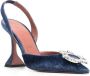 Amina Muaddi Blauwe Velvet Slip-On Gebeeldhouwde Hak Schoenen Blue Dames - Thumbnail 3