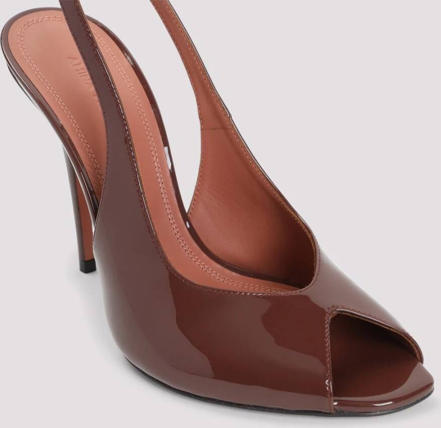 Amina Muaddi Chocolade Sling Patent Schoenen Brown Dames