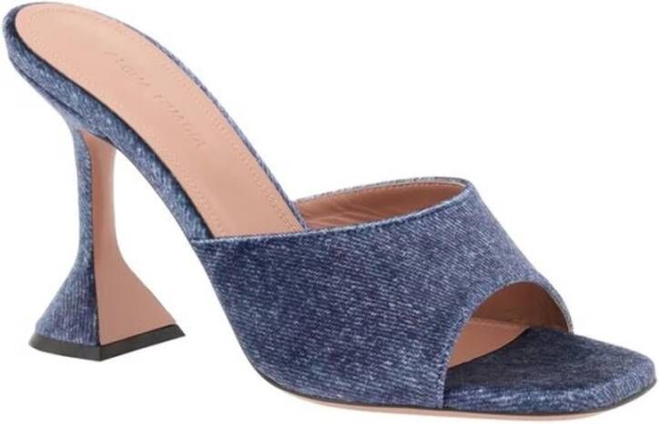 Amina Muaddi Geometrische Denim Leren Sandalen Blue Dames