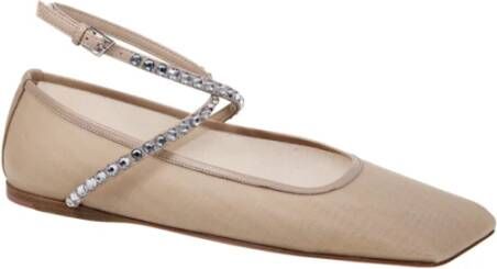 Amina Muaddi Kristal Latte Platte Ballerina Schoenen Beige Dames