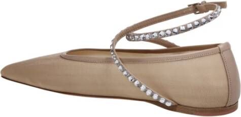 Amina Muaddi Kristal Latte Platte Ballerina Schoenen Beige Dames