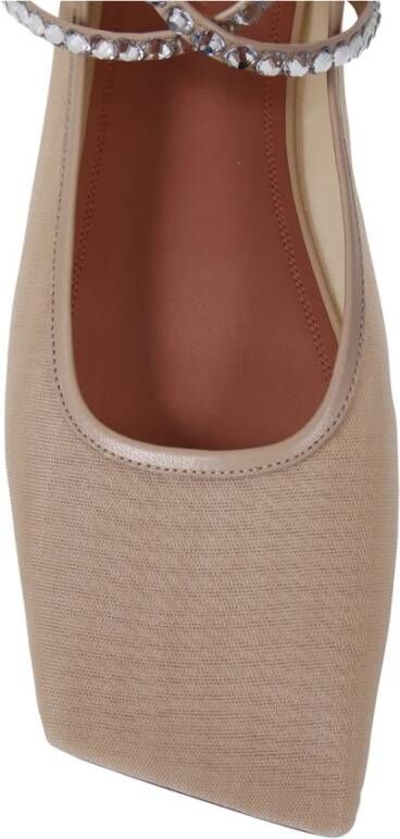 Amina Muaddi Kristal Latte Platte Ballerina Schoenen Beige Dames