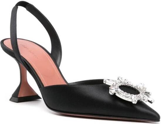 Amina Muaddi Kristallen gesp puntige neus slingback hakken Black Dames