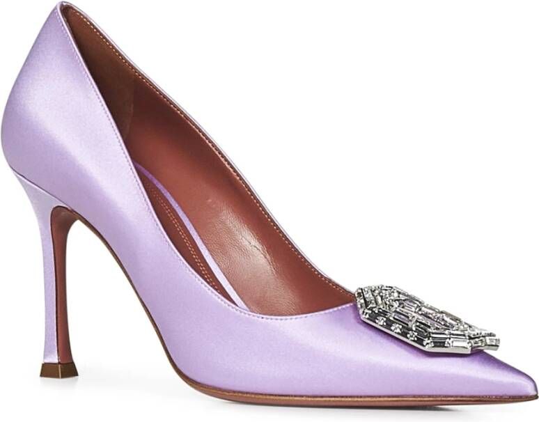 Amina Muaddi Paarse Zijden Satijnen Camelia Pump Purple Dames