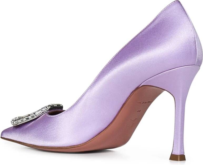 Amina Muaddi Paarse Zijden Satijnen Camelia Pump Purple Dames