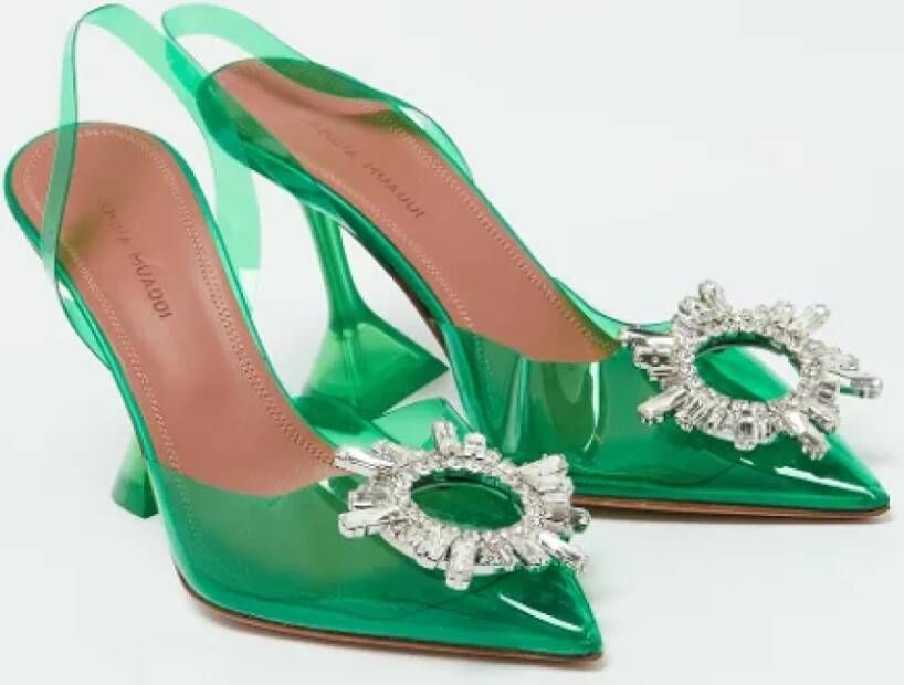 Amina Muaddi Pre-owned Fabric heels Green Dames