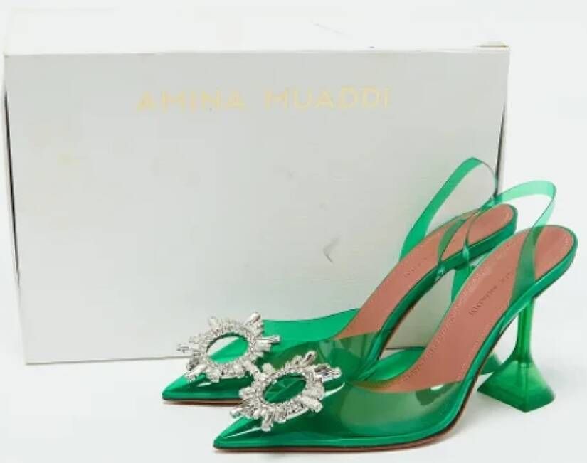 Amina Muaddi Pre-owned Fabric heels Green Dames