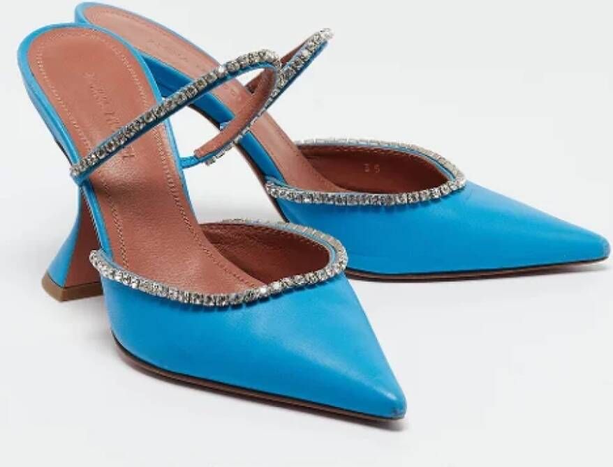 Amina Muaddi Pre-owned Leather heels Blue Dames