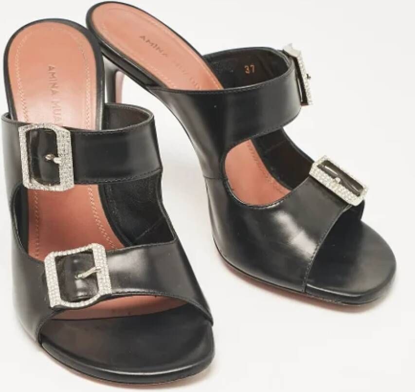 Amina Muaddi Pre-owned Leather sandals Black Dames