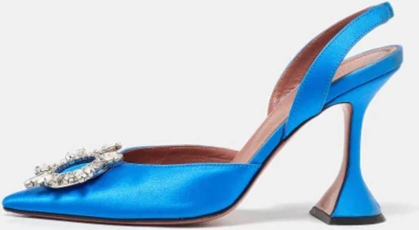 Amina Muaddi Pre-owned Satin heels Blue Dames