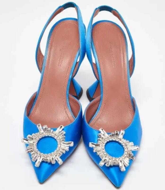 Amina Muaddi Pre-owned Satin heels Blue Dames