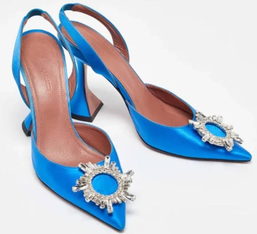 Amina Muaddi Pre-owned Satin heels Blue Dames