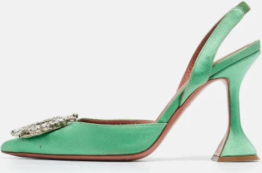 Amina Muaddi Pre-owned Satin heels Green Dames